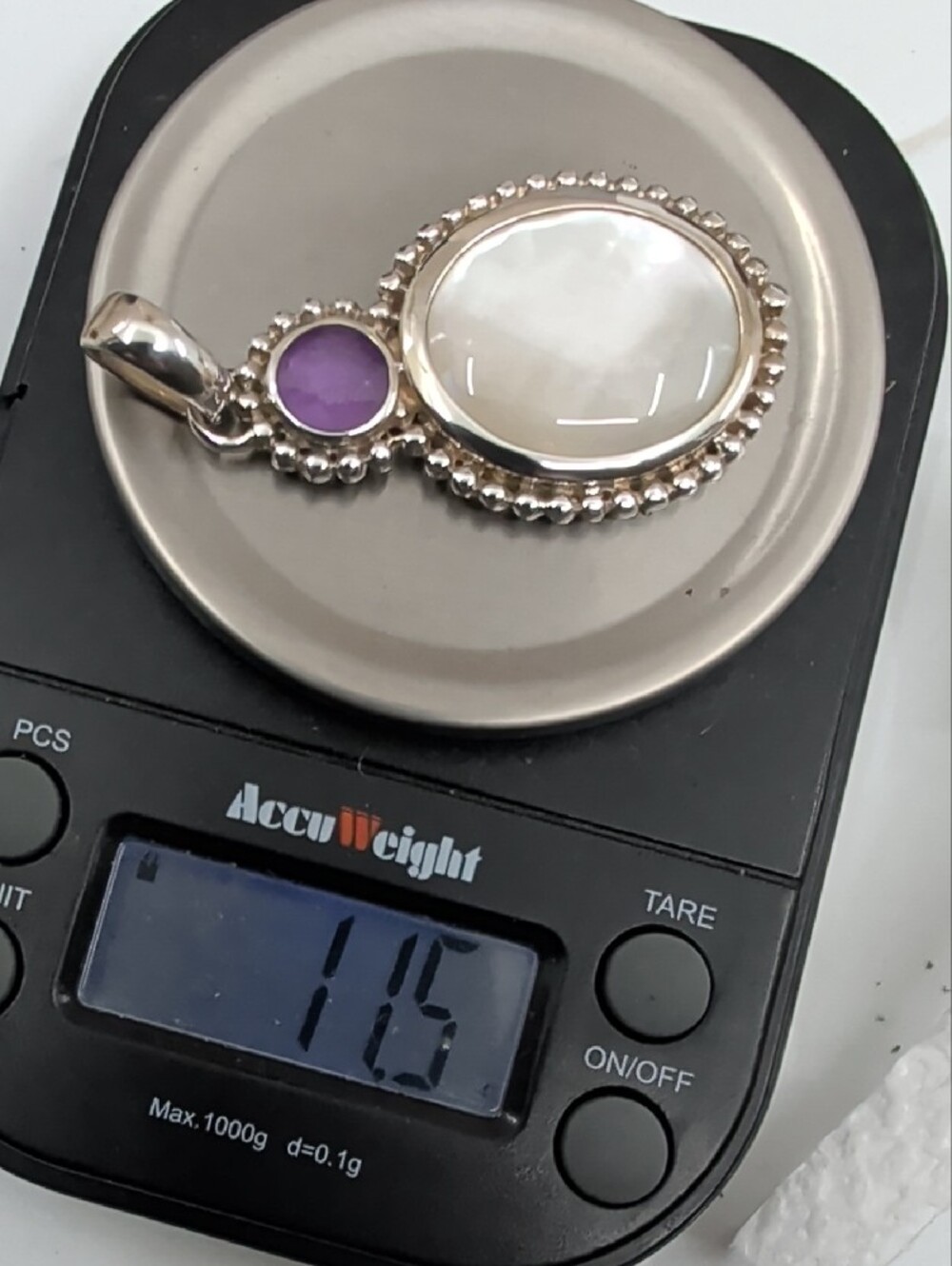 Vintage Whitney Kelly 925 Sterling Silver Mother of Pearl Amethyst Pendant - Picture 6 of 16